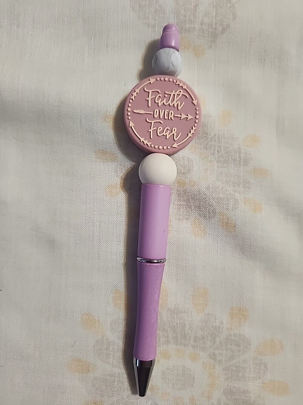 Bead Pen Faith Over Fear Message Lilac Purple